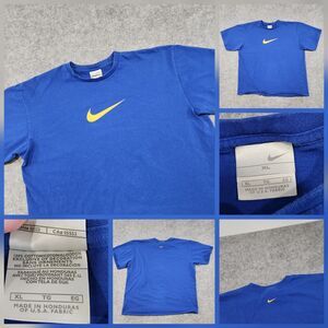 VTG Y2K 2000s NIKE Silver Tag Mens XL‎ Center Swoosh Check Blue Graphic T Shirt